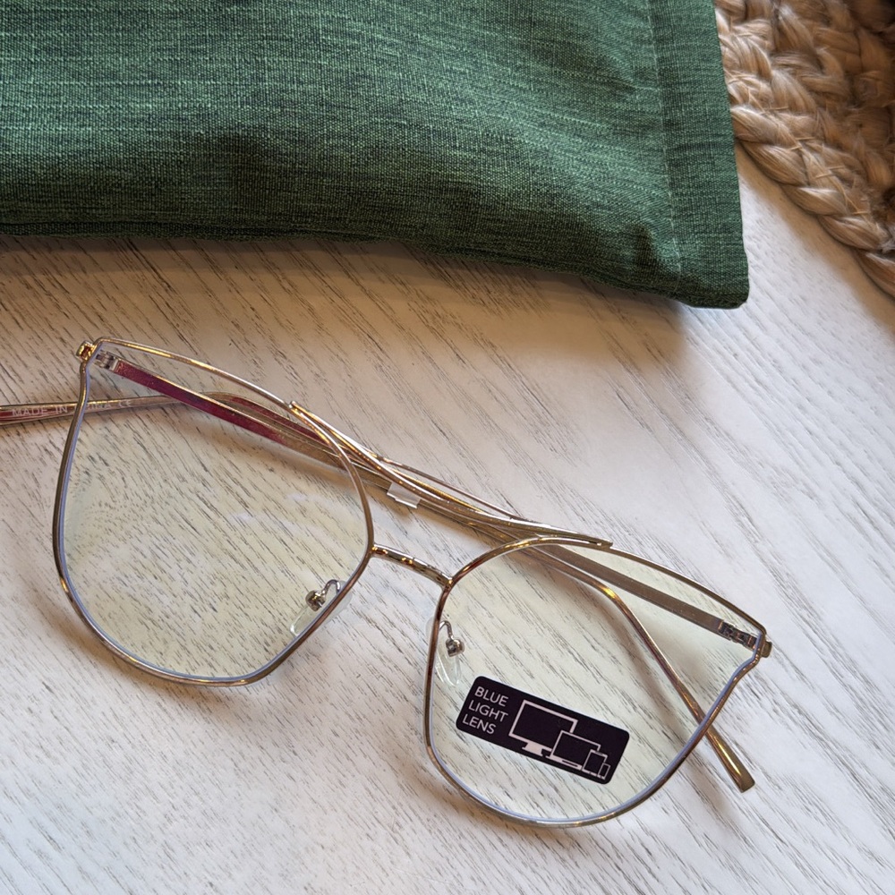 ANTHROPOLOGIE GLASSES BLUE LIGHT COMPUTER GEOMETRIC GOLD RIM